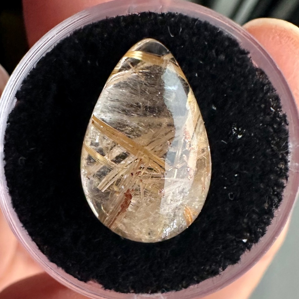 💛 MASSIVE 11.52ct Gold Rutilated Quartz ✨ Pear Cabochon Gemstone 🌟